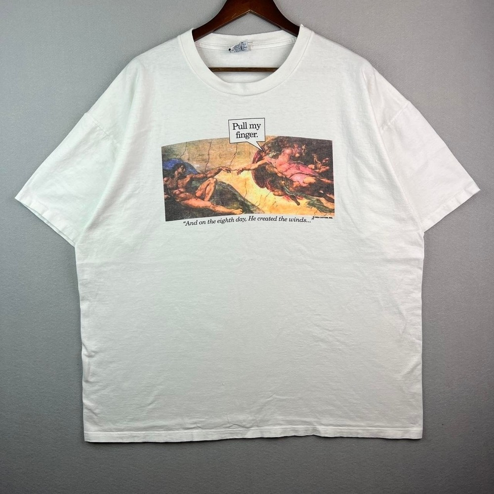 Vintage 90s "Pull My Finger" Michaelangelo Jesus White T-Shirt XXL